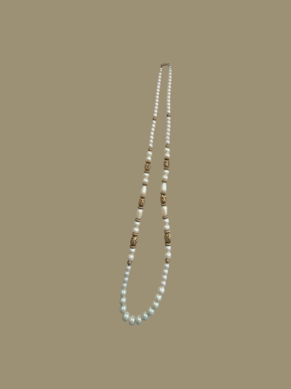 Vintage Faux Pearl & Gold Filigree Bead Necklace